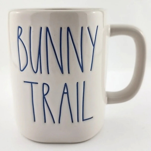 ⭐️2/ $50⭐️ Rae Dunn Artisan Collection White Coffee Mug Large Letter BUNNY TRAIL - Picture 1 of 9